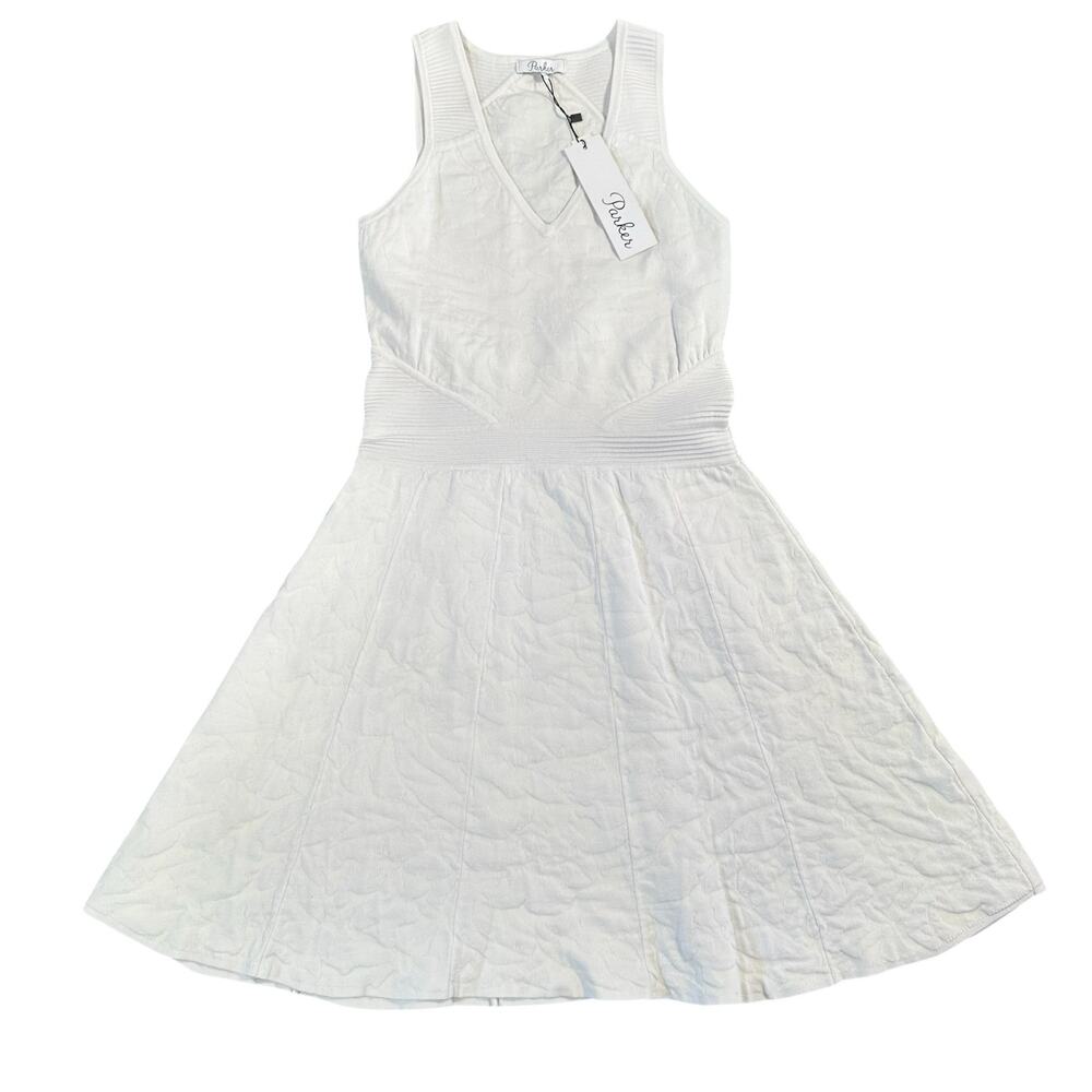 Parker Women's Textured V‎ Neck Sleeveless White Dress Size S